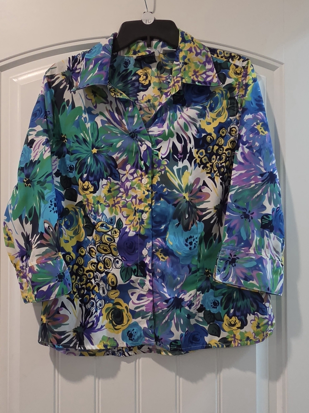 Floral Button-Down Shirt in Blue, Green & Yellow